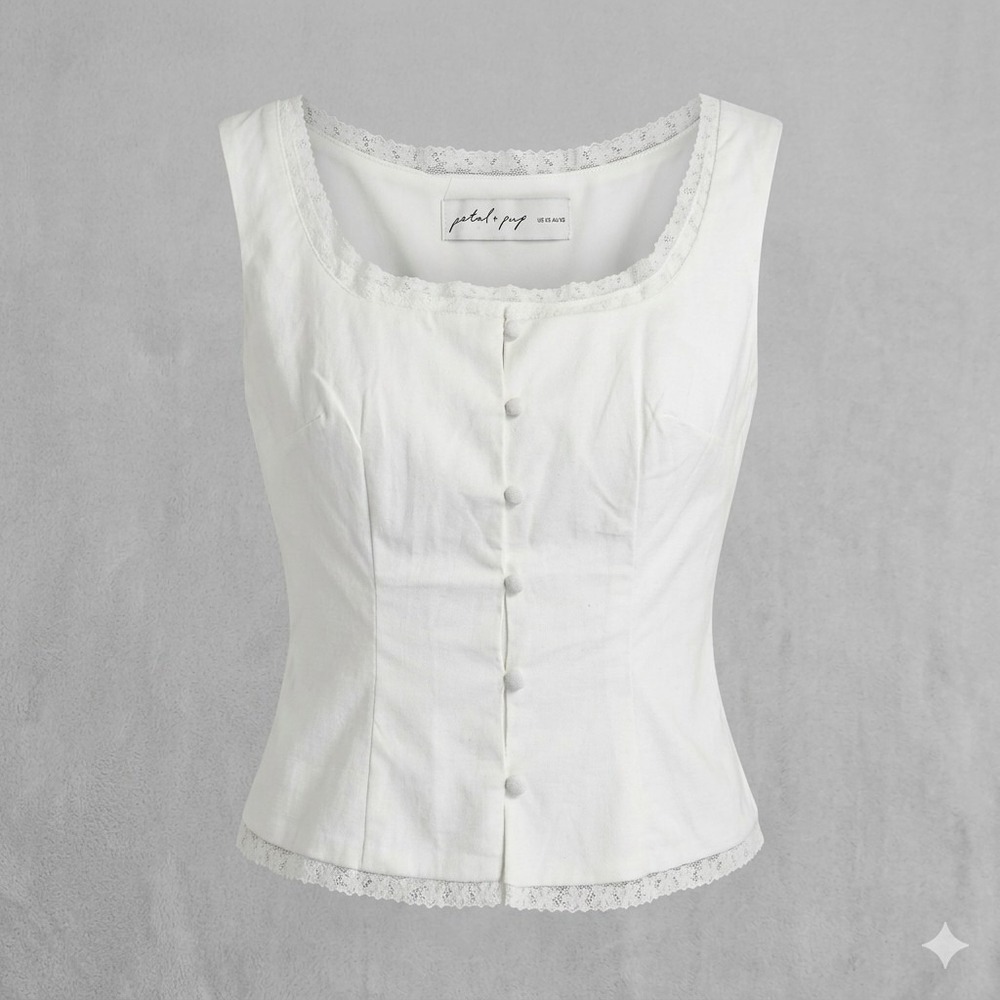 New Petal + Pup White Lace Trim Sleeveless Top Bodice Button Cotton Amelie XS
